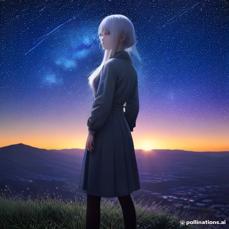 Anime-style girl with silver hair under a starry sky, made with MIM