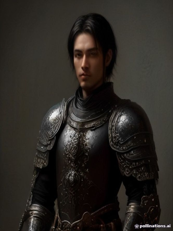 Oil painting of a knight in ornate silver armor, made with MIM